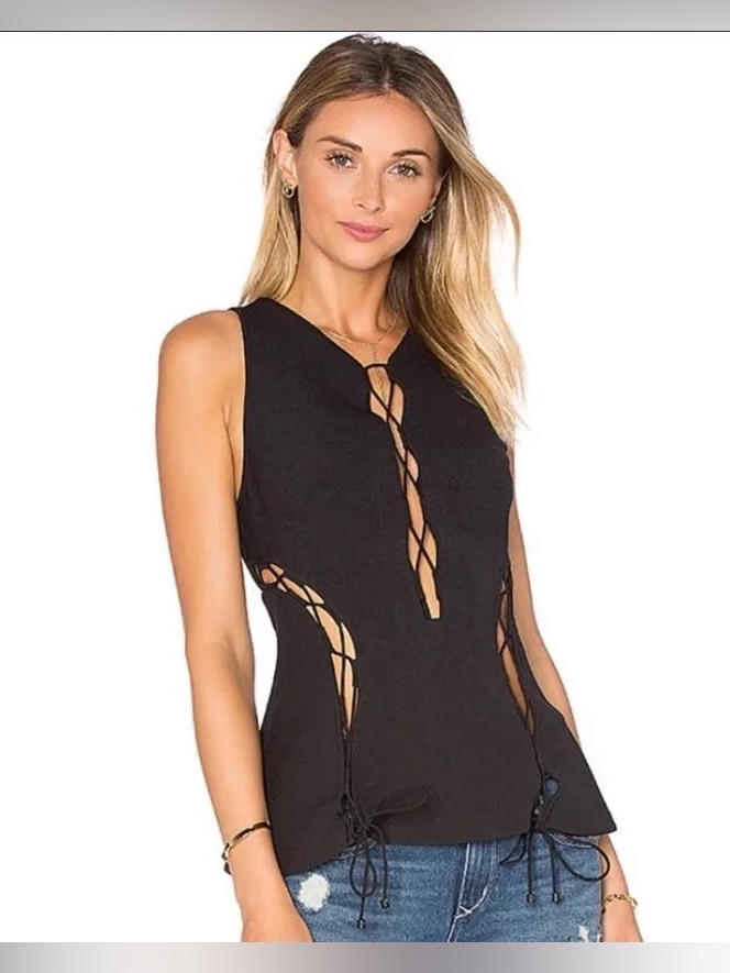 Kendall + Kylie Lace Up Peplum Top In Black Nwt Xs